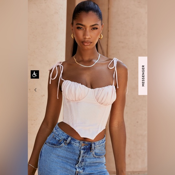 House of Cb     WILLOW
BABY PINK CHIFFON GATHERED BUST CROPPED CORSET - - Picture 2 of 13